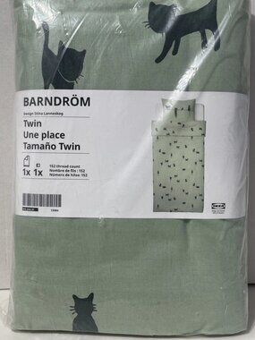 Twin BARNDRÖM 105.044.01/10504401 Duvet cover and pillowcase cat pattern green